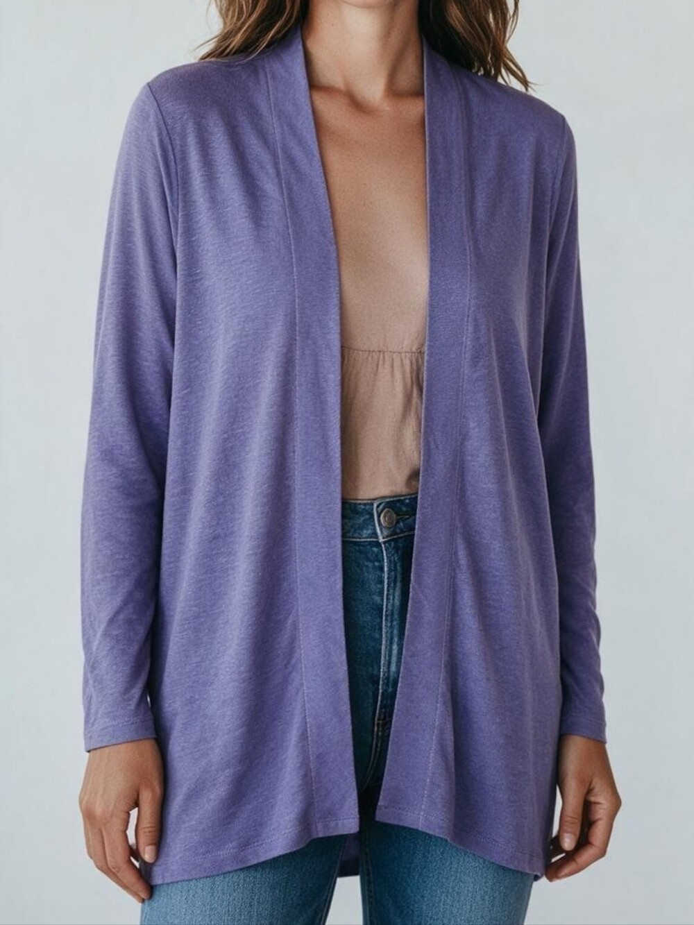 J Jill Love Linen Long Open Front Cardigan In Purple Size SP